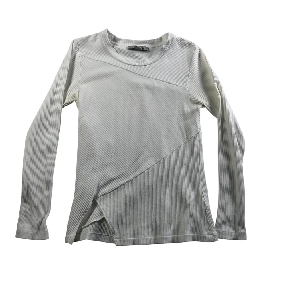 AllSaints White Asymmetrical Ribbed Long Sleeve Top US 8 UK 12 EU 40